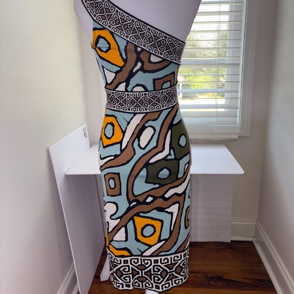 DVF Diane Von Furstenberg Societes One Shoulder 100% Silk Dress Aztec Stretch 2 - Picture 6 of 15